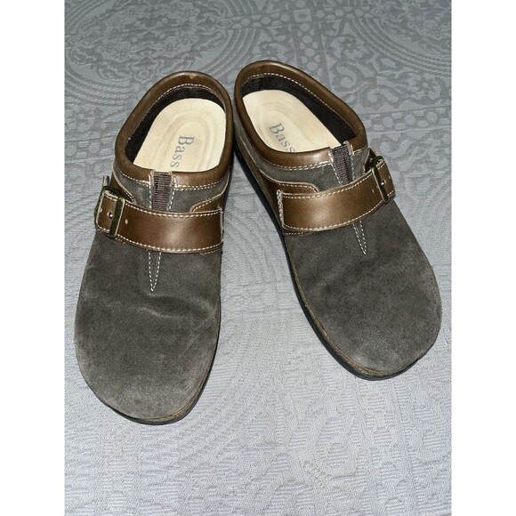 Bass Clogs Mules Slip On Buckle Brown Leather Size 7.5 In Box Vguc - Picture 12 of 12